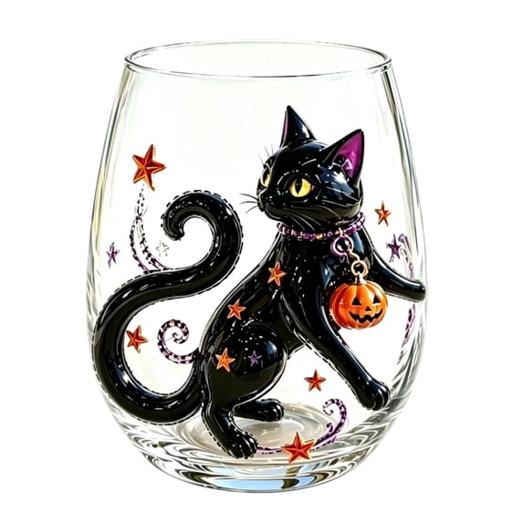 Cadancy Halloween Glassware Stemless Wine Glass 2D Flat Design Spooky Party Drinkware Goblet Pumpkin Theme Barware Cocktail Cup Tabletop Seasonal Gift