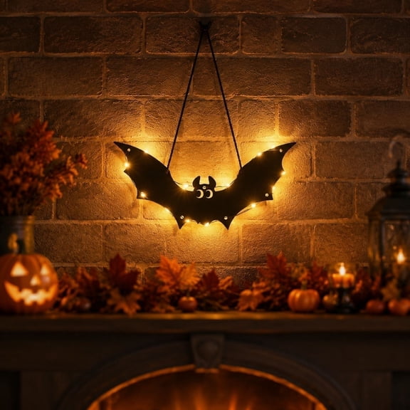 Cadancy Halloween Hanging Decorations Ghost Bat Prop with Light String for Door Wall Window Spooky Event Party Scene Decoration Haunted Home Decor