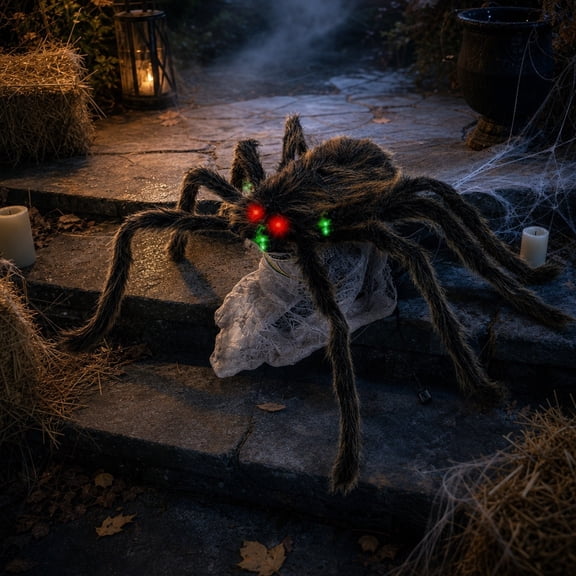 Cadancy Halloween Jumping Spider Prop Scary Pops Up Fuzzy Trick Toy Prank Haunted Home Decoration with Light Sound Effect Animated Spooky Horror Accessory