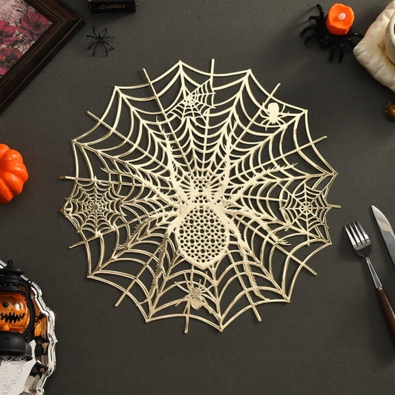 Cadancy Halloween Spider Web Shaped Placemats, Waterproof Heat Resistant Non Slip Dining Pads, Gothic Holiday Party Kitchen Decor Table Mats Washable Table Protector for Home Restaurant