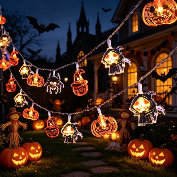 Cadancy Halloween String Lights 20LED Pumpkin Ghost Spider Witch Battery Operated Fairy Lights with Remote Control Indoor Outdoor Party Patio Garden Porch Window Holiday Decor