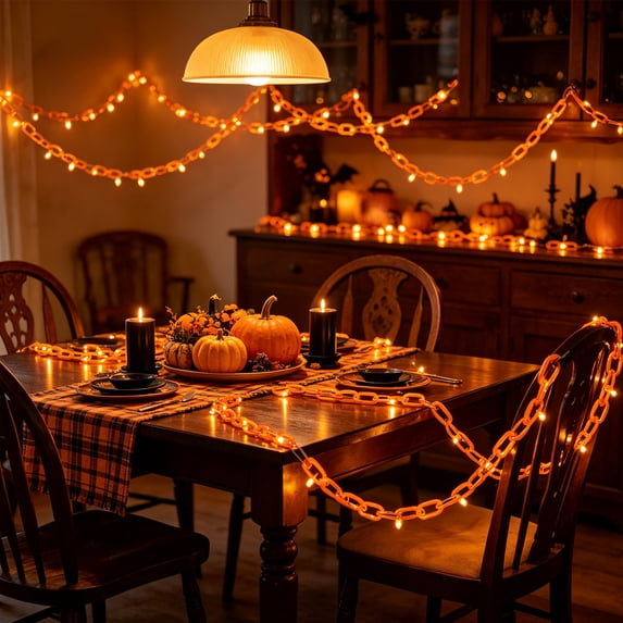 Cadancy Halloween String Lights Chain Link LED Garland Indoor Outdoor Decor, Spooky Ambient Lighting Haunteds House Party Setup, Battery Operated Festive Decoration for Yard Porch Garden