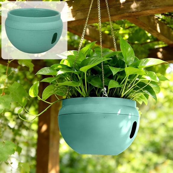 Cadancy Hanging Plantsers for Indoor Outdoor Plants Self Watering Flower Pots with Drainage Holes and Chains Round Plastic Basket Garden Porch Balcony Spring Decor