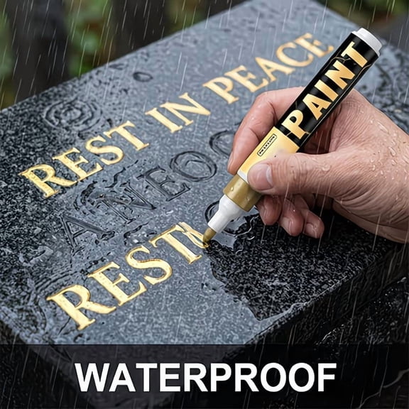 Cadancy Headstone Gold Paint Pen Permanent Marker for Gravestone Lettering Restoration Memorial Stone Engraving Touch Up Outdoor Weatherproof Cemetery Monument Maintenance Supply