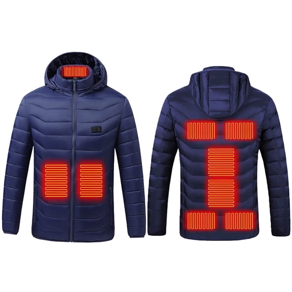 Cadancy Heated Coat for Men Women 2 Temperature Modes 9 Heating Zones Long Sleeve Detachable Hooded Jackets Outdoor Cold Weather Thermal Washable Electric Quilted Jacket