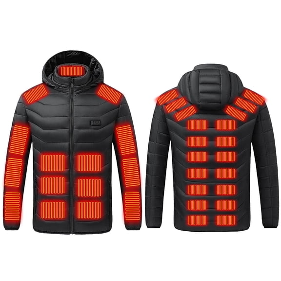 Cadancy Heating Jacket for Women Men Rechargeable Washable 35 Heating Zones 4 Temperature Modes Winter Jackets Thermal Long Sleeve Zip Up Detachable Hood Outerwear Coat