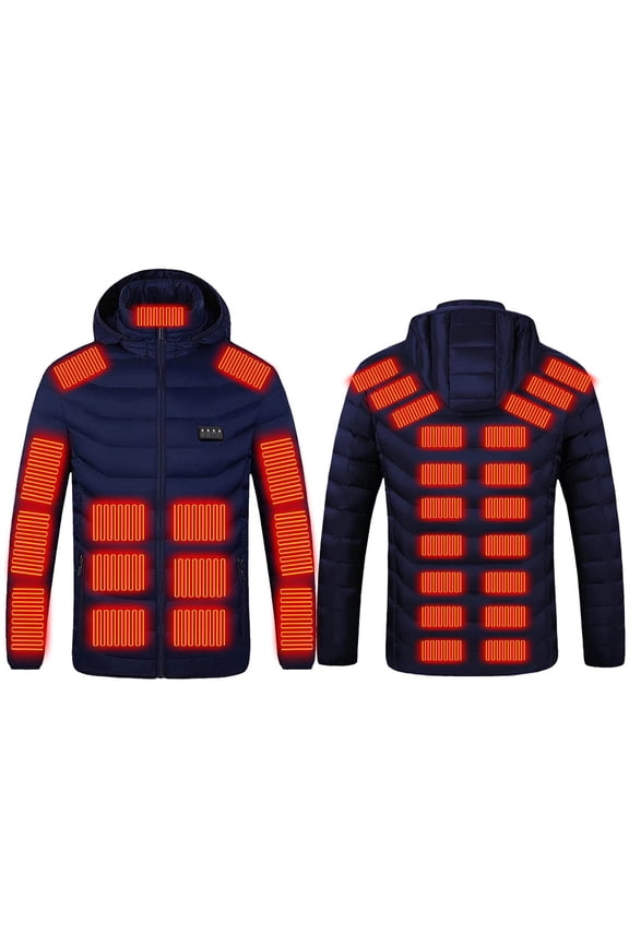 Heating Jacket for Women Men Rechargeable Washable 35 Heating Zones 4 Temperature Modes Winter Jackets Thermal Long Sleeve Zip Up Detachable Hood Outerwear Coat