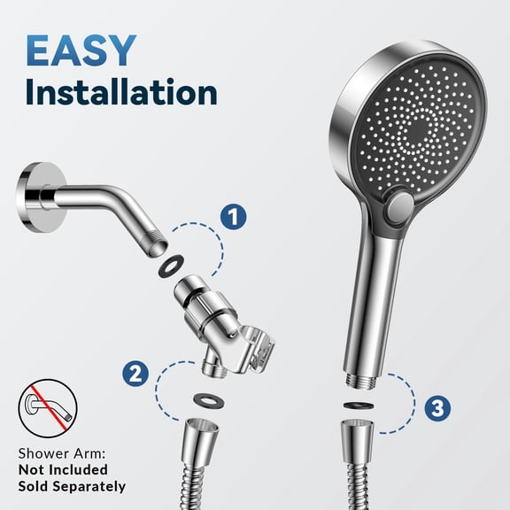 Cadancy High Pressure Shower Head Handheld Filtered Showerhead 5.1 Inch Large Panel Rain Spray Water Saving Ionic Filtration System Skin Hair Care Bathroom Essential Easy Install Universal Fit