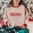 thumbnail image 1 of Cadancy Holiday Party Tops for Women Merry Christmas Long Sleeve Striped Vintage Sweatshirts Crew Neck Pullover Winter Xmas Fashion Casual Outfits 2025, 1 of 9