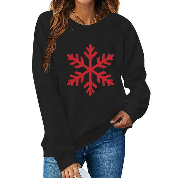 Cadancy Holiday Tops for Women Christmas Snowflake Crew Neck Long Sleeve Pullover Sweatshirts Festival Holiday Winter Funny Shirts Casual Loose Xmas Outfits 2025