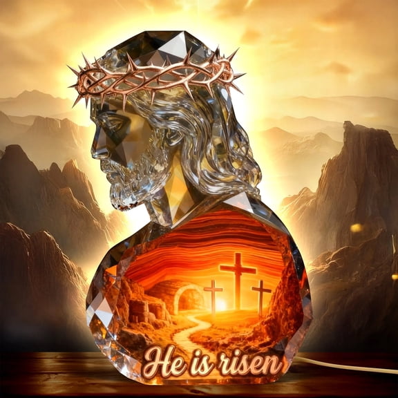 Cadancy Holy Resurrection Light Box Easter Gift for Christians Religious Resin Lamp Jesus Cross LED Illuminated Decor Gift Home Church Decoration Tabletop Spiritual Memorial Keepsake