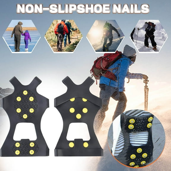 Cadancy Ice Snow Grips for Shoes, 10 Steel Studs Crampons Traction Cleats Nonslip Shoe Spikes, Easy Slip-on Prevent Outdoor Activities Wrestling(S)