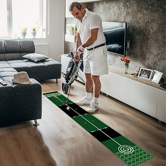 Cadancy Indoor Golf Putting Mat Training Aid Practice Green Carpet with Alignment Guide Portable Floor Mat for Home Office Backyard Outdoor Putter Trainer Equipment 8Ft