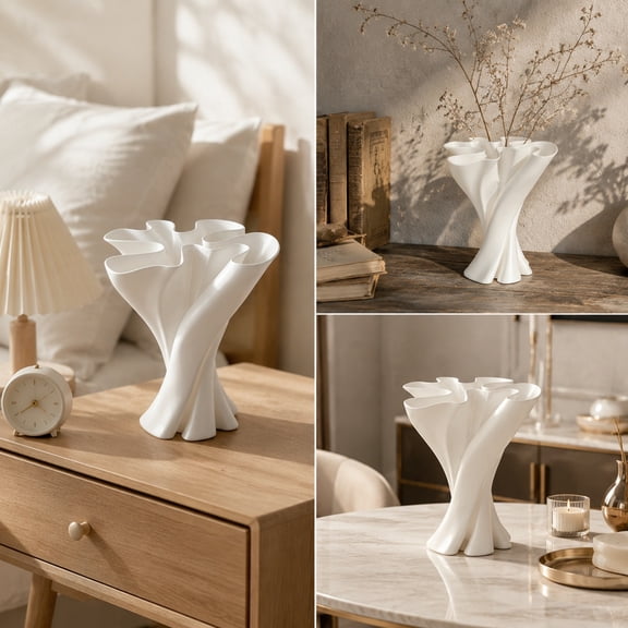 Cadancy Irregular Ceramic Vase Modern Abstract Flower Pot Artistic Sculpture Centerpiece for Living Room Bedroom Mantel Shelf Table Home Decor Dried Floral Arrangement Wedding Gift