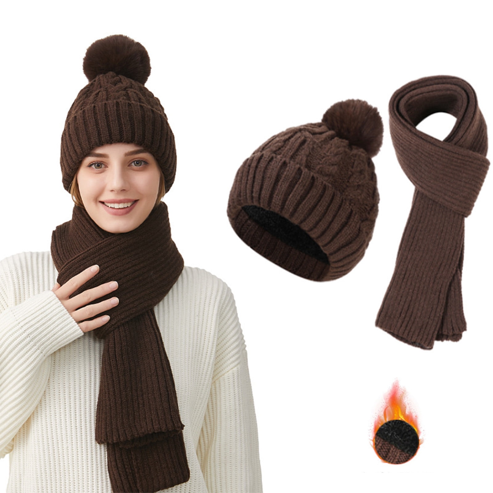 Cadancy Knit Hats for Women with Scarf 2 Piece Set Winter Comfort Warm Pompom Baenies Hat Cute Trendy Outdoor Cold Weather Snow Caps