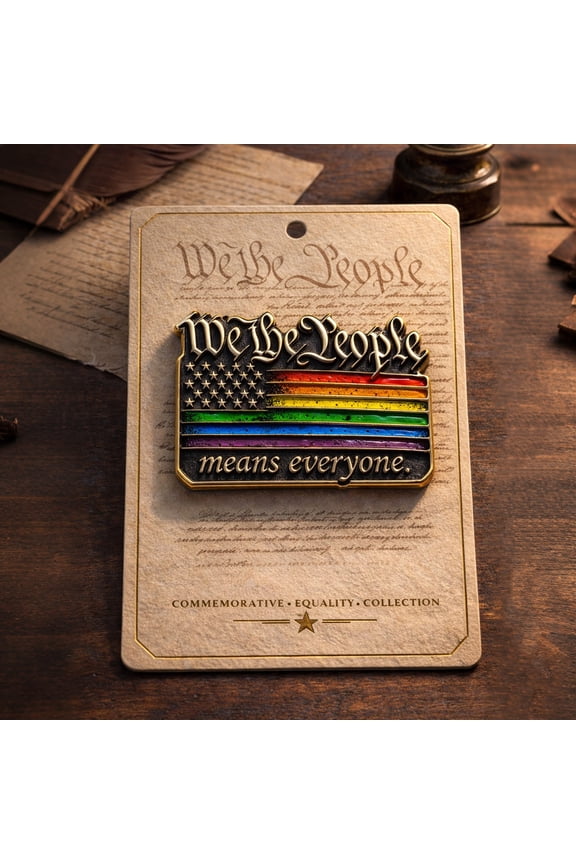 Lapel Pin Enamel Pride Flag Brooch with "We The People Means Everyone" Motto, Commemorative Equality Badge for Jacket Backpack, Rainbow American Flag Patriotic Gift