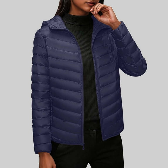 Cadancy Lightweight Jacket Women Plus Size Quilted Puffer Jackets Long Sleeve Zip Up Stand Collar Hooded Down Coats with Pockets Casual Loose Winter Trendy Padded Coat 2025