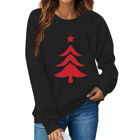Cadancy Long Sleeve Christmas Shirts for Women Xmas Tree Funny Graphic Sweatshirts Holiday Winter Party Crewneck Tops 2025 Fashion Festival Casual Outfits