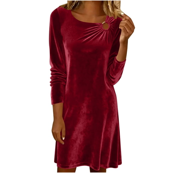 Cadancy Long Sleeve Velvet Dress for Women Cowl Neck Holiday Party Mini Dresses Cozy Loose Fit Dressy Casual Cocktail Evening Costumes