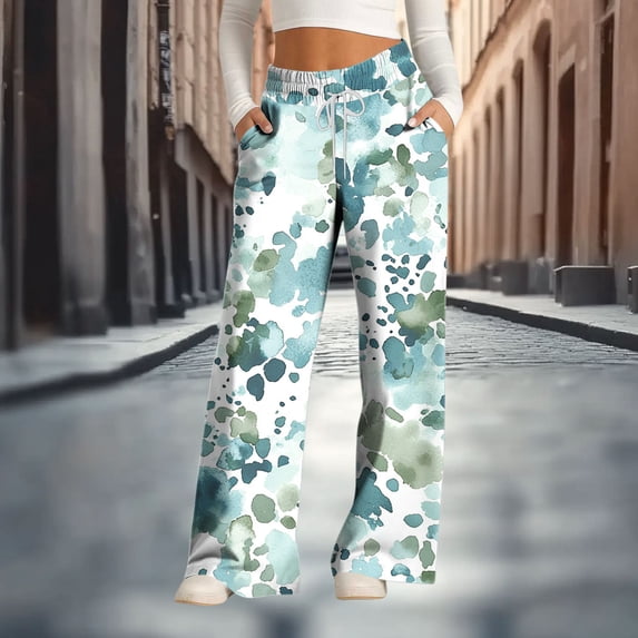Cadancy Lounge Pants Women Wide Leg Bows Print Cute Sweatpants with Pockets Drawstring Waist Casual Baggy Trouser Y2K Fashion Outfits
