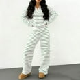 thumbnail image 1 of Cadancy Lounge Sets for Women Long Sleeve Striped V Neck Pullover Top High Waisted Wide Leg Pants y2k Fashion Cute Sweatsuits Loungewear Loose Fit 2 Piece Outfits, 1 of 9