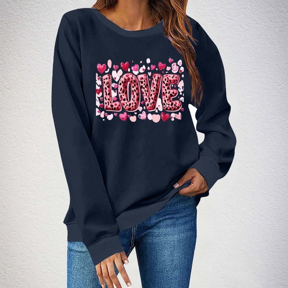 Cadancy Love Sweatshirts for Women Pullover Trendy Love Letter Heart Print Shirts Cute Crew Neck Oversized Tees Casual Long Sleeve Tops Fashion Outfits