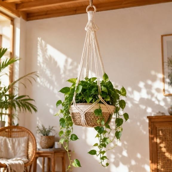 Cadancy Macrame Plants Hanger Hanging Planter Basket Handmade Cotton Rope Indoor Outdoor Ceiling Mounted Boho Home Decor Woven Net Holder Garden Balcony Patio Porch Craft Flower Pot