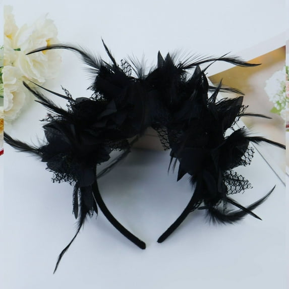 Cadancy Mardi Gras Headband for Women Feather Flower Carnival Ball Cocktail Party Hairband Venetian Masquerade Vintage Hair Accessory