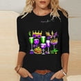 thumbnail image 1 of Cadancy Mardi Gras Shirt for Women 3/4 Sleeve Bownot Graphic Crewneck Pullover Tops Loose Fit Holiday Casual Carnival Party Tunic Blouse Trendy Outfits, 1 of 6