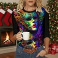 thumbnail image 1 of Cadancy Mardi Gras Shirt Women 3/4 Sleeve Trendy Crewneck Pullover Tunic Tops Rave Party Mask Print Carnival Blouse Casual Loose Holiday Outfits, 1 of 6