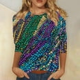 thumbnail image 1 of Cadancy Mardi Gras Shirt for Women Plus Size Trendy Graphic Casual Shirts 3/4 Sleeve Crew Neck Carnival Blouse Holiday Funny Rave Party Outfits Tops, 1 of 5