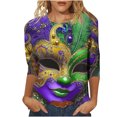 thumbnail image 1 of Cadancy Mardi Gras Shirts for Women Plus Size Holiday Funnny Print 3/4 Sleeve Trendy Tunic Tops Carnival Rave Party Outfits Crewneck Trendy Casual Blouse, 1 of 6