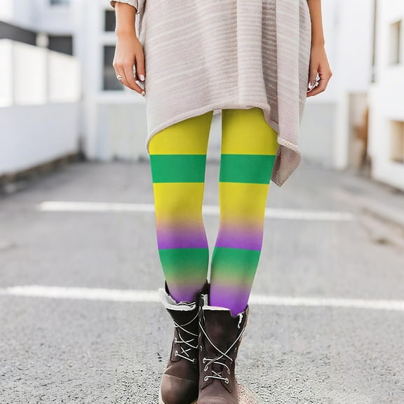 Cadancy Mardi Gras Tights for Women Trendy High Waisted Tummy Control Comfy Stretchy Leggings Party Holiday Print Trendy Gym Yoga Pants