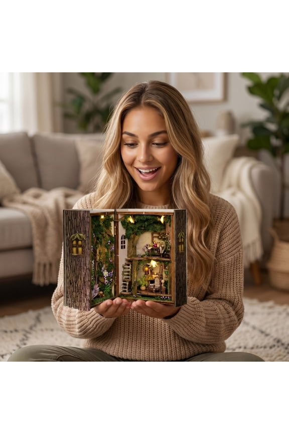 Miniature Workshop Kit Fantasy Book Nook Insert with Paperless Cutting Accessories 3D Puzzle Model Building DIY Crafts Creative Gift