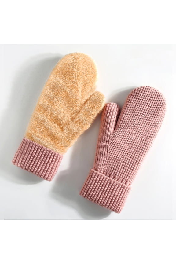 Mittens for Women Cold Weather Warm Thicken Fleece Lining Stretchy Knit Soft Cozy Snow Winter Gloves Solid Fashion Gifts