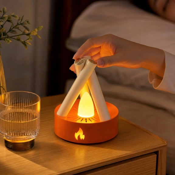 Cadancy Night Light Bonfire Ambience Lamp LED Flameless Fireplace Decor for Bedroom Living Room Dimmable Tabletop Lantern Cozy Home Office Desk Decoration Relaxing Mood Lighting