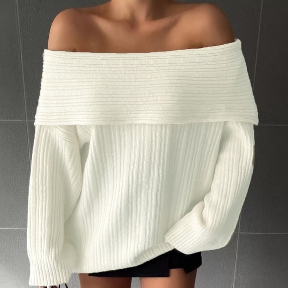 Cadancy Off The Shoulder Sweater for Women Long Sleeve Chunky Cable Knit Pullover Tops Knitted Cozy Oversized Dressy Casual Trendy Sweaters