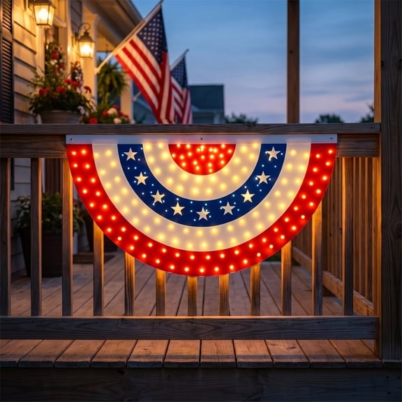 Cadancy Patriotic Decorations LED Lighted USA Flag Bunting Banner 4th of July Stars Stripes Swag Porch Fence Balcony Railing Outdoor Indoor Hanging Holiday Party Home Decor