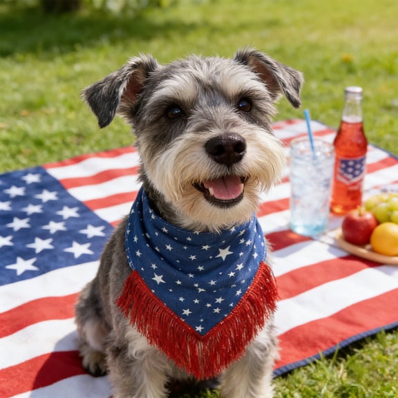 Cadancy Patriotic Dog Bandana 4th of July Pet Accessories, Triangle Scarf with Tassel for Cat Puppy, Memorial Day Party Costume Outfit, Independence Day Outdoor Parade Supplies