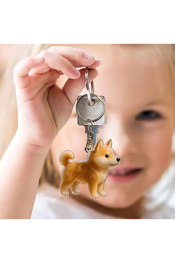 Pet Memorial Clear Acrylic Dog Hair Keepsake Keychain, Transparent Puppy Fur Storage Locket with Shiba Inu Design, Portable Sympathy Gift for Dog Lovers