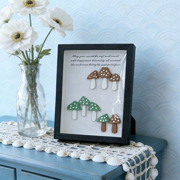 Cadancy Picture Frames Sea Glass Art Wall Decor, Handmade Floral Design Shadow Box, Rustic Wooden Frame Home Decoration, Unique Gift for Beach Lover Coastal Theme Room