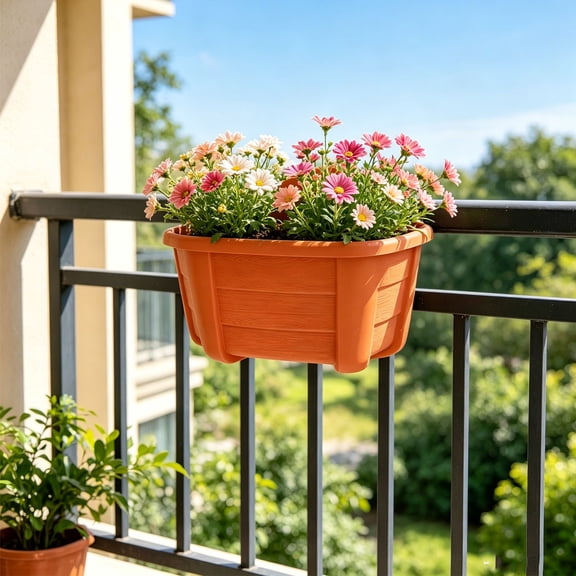Cadancy Planter Box Wall Mounted Railing Hanging Basket for Indoor Outdoor Balcony Deck Patio Garden Herb Vegetable Flower Pot Vertical Growing Container Modern Home Decor