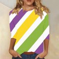 thumbnail image 1 of Cadancy Plus Size Mardi Gras Shirts for Women Carnival Crew Neck Rave Party Tops Casual 3/4 Sleeve Graphic Tee Funny Trendy Holiday Blouse, 1 of 5