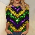thumbnail image 1 of Cadancy Plus Size Mardi Gras Shirts for Women Carnival Crew Neck Rave Party Tops Casual 3/4 Sleeve Graphic Tee Funny Trendy Holiday Blouse, 1 of 5