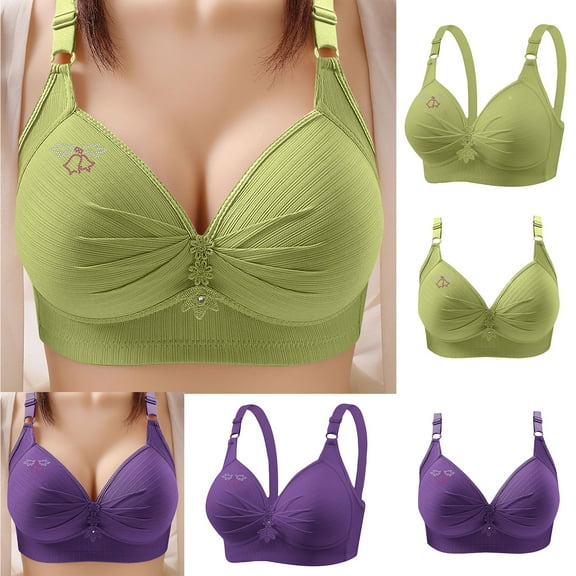 Cadancy Printed Full Coverage Bra Large Size Wireless Bralette Adjustable Strap T-Shirt Comfort Supportive Seamless Tank Design Brasieres Para Mujer Green M