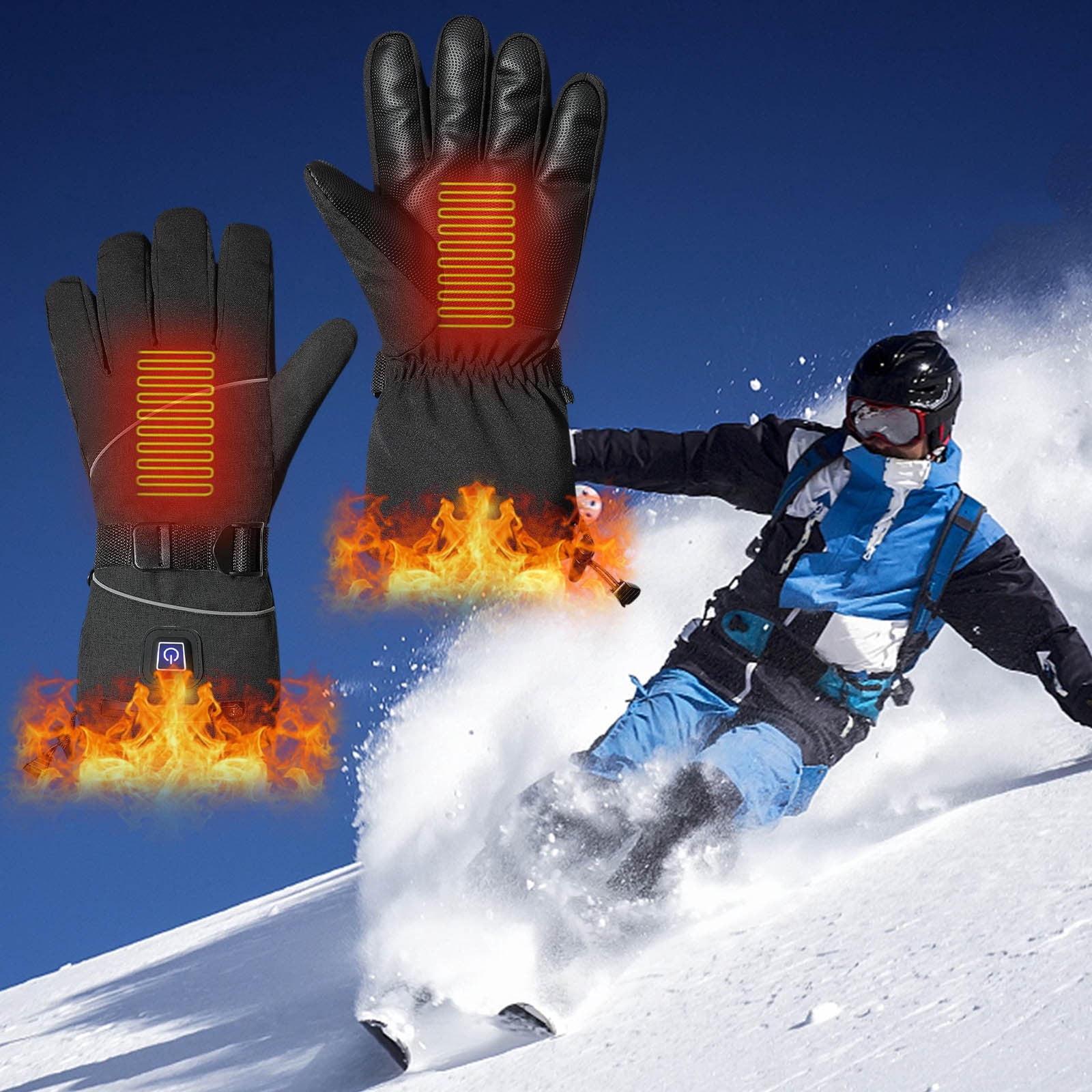 Cadancy Ski Gloves Men Women Touchscreen Waterproof Heated Rechargeable Battery Powered Insulated Winter Glove Thermal Heating Outdoor Sports Climbing Hiking Cycling Handwear