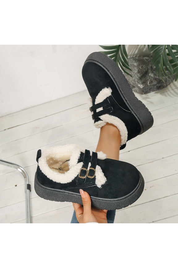 Snow Boots for Women Ankle Suede Thick Sole Plush Fuzzy Lined Buckle Non Slip Short Booties Warm Casual Classic Winter Shoes Trendy Outdoor Footwear