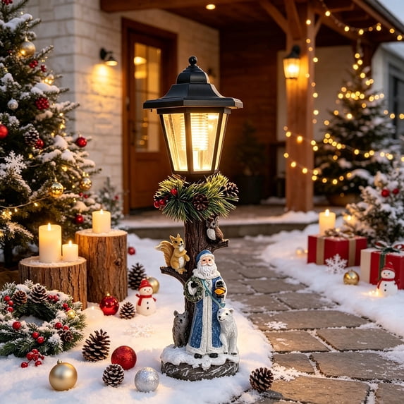 Cadancy Solar Christmas Lights Outdoor Decorations Lantern Santa Figurine LED Light Up Resin Statue Yard Garden Patio Pathway Winter Holiday Vintage Home Decor Lawn Ornament Gift