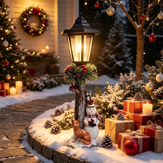 Cadancy Solar Christmas Lights Outdoor Decorations Lantern Snowman Figurine LED Light Up Resin Statue Yard Garden Patio Pathway Winter Holiday Vintage Home Decor Lawn Ornament Gift