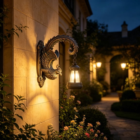 Cadancy Solar Garden Lights Outdoor Waterproof Resin Phoenix Wall Hanging Lantern Decorative LED Lamp for Patio Porch Yard Pathway Landscape Lighting Home Decor Gift